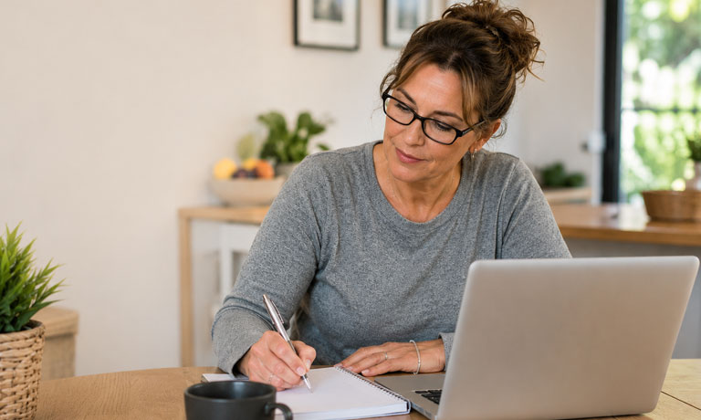An adult learner studying flexibly to fit training around work and life